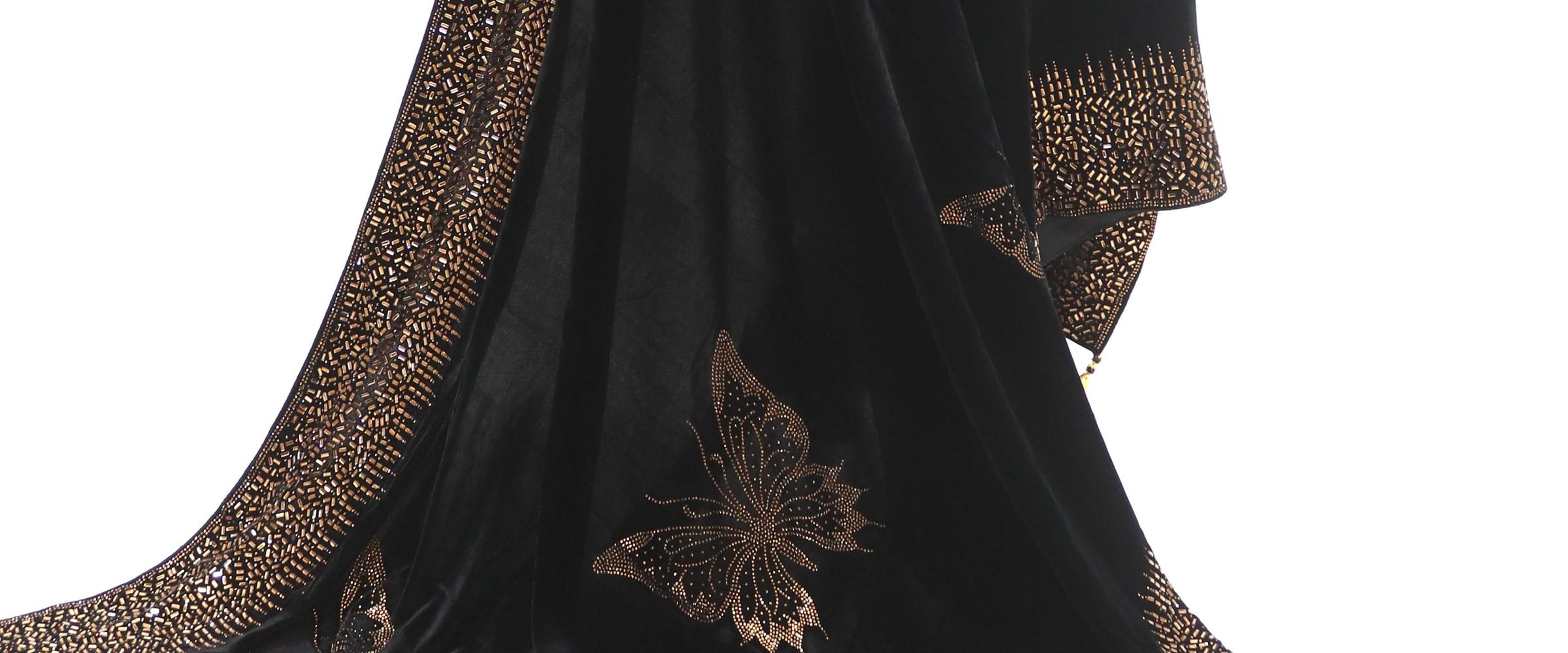 Black velvet shawl with gold stone butterfly work